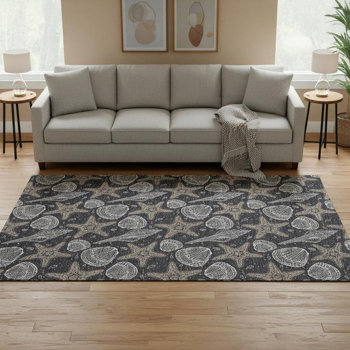 10' X 14' Geometric Washable Area Rug With UV Protection (645786) - Midnight / Taupe