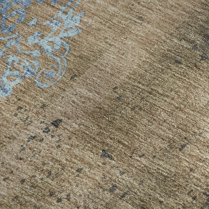 10' X 14' Floral Washable Area Rug With UV Protection (701437) - Taupe / Blue