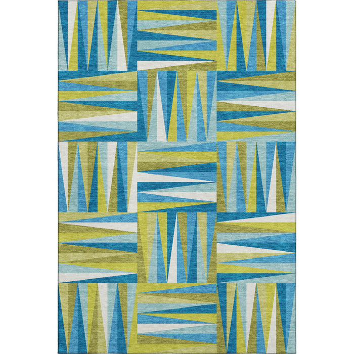 10' X 14' Geometric Washable Area Rug With UV Protection (679468) - Teal / Green / Ivory