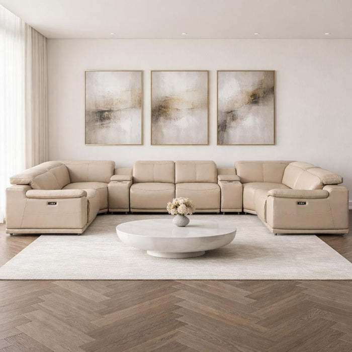 Leather Modular U Shaped Eight Piece Corner Sectional With Console - Beige