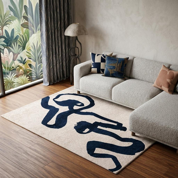 7' X 9' Abstract Washable Area Rug With UV Protection (610017) - Beige / Blue