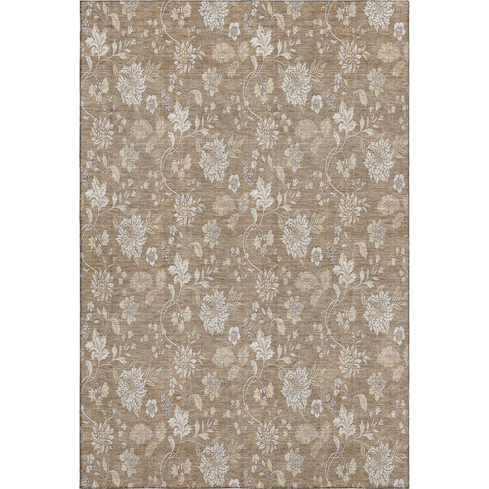 10' X 14' Floral Washable Area Rug With UV Protection (655980) - Copper / Beige