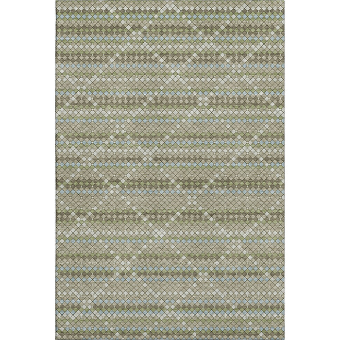 10' X 14' Geometric Washable Area Rug With UV Protection (693678) - Artichoke Green / Ivory