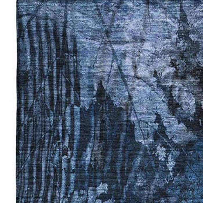 10' X 14' Floral Washable Area Rug With UV Protection (649078) - Navy Blue / Ivory
