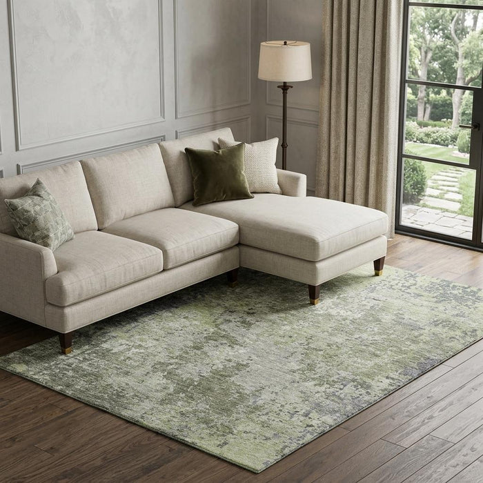 10' X 14' Abstract Washable Area Rug With UV Protection (687973) - Green / Gray / Purple