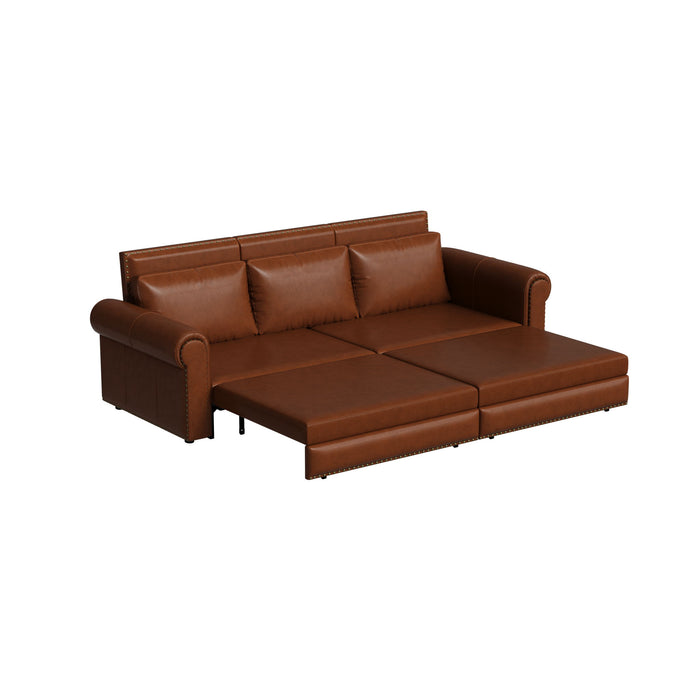 3 In 1 Convertible Sleeper Sofa With Nailhead Trim & Rolled Arm