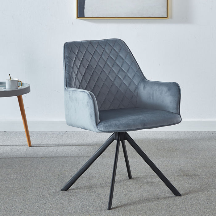 Blue Giga modern ergonomic desk chair with metal legs, upholstered home office swivel chair without wheels, ideal for bedroom or reception