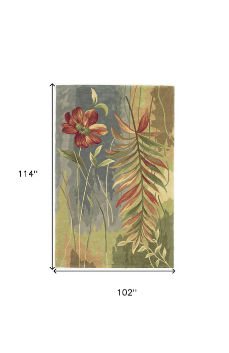8' x 10' Hand Tufted Tropical Plant Indoor Area Rug - Blue Green