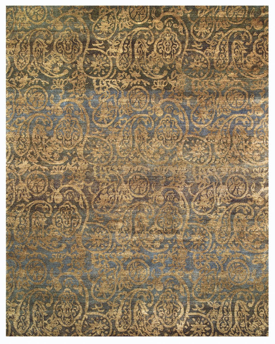 5' X 8' Wool Paisley Hand Knotted Area Rug (744167) - Brown / Gold / Blue