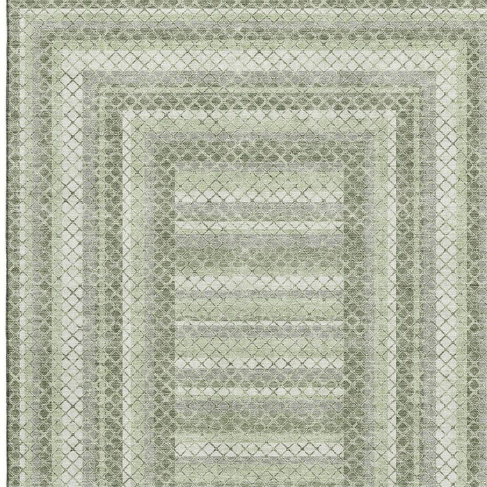 10' X 14' Geometric Washable Area Rug With UV Protection (710867) - Artichoke Green / Gray / Ivory