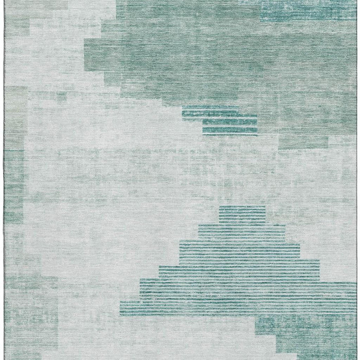 10' X 14' Geometric Washable Area Rug With UV Protection (704951) - Teal / Ivory
