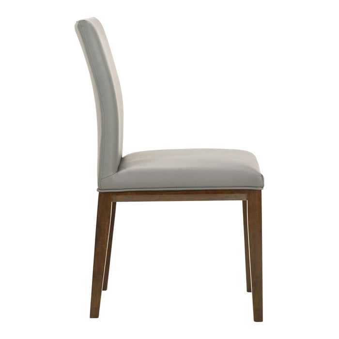 Leather Solid Wood Dining Side Chairs (Set of 2) - Gray / Brown