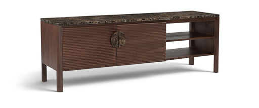 Varenna Meridian Furniture 57.25-inch acacia wood media console with storage compartments and modern TV stand design