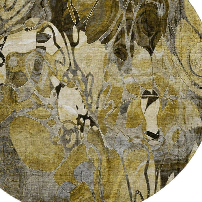 8' Abstract Distressed Washable Round Rug With UV Protection (648973) - Brown / Beige / Gold