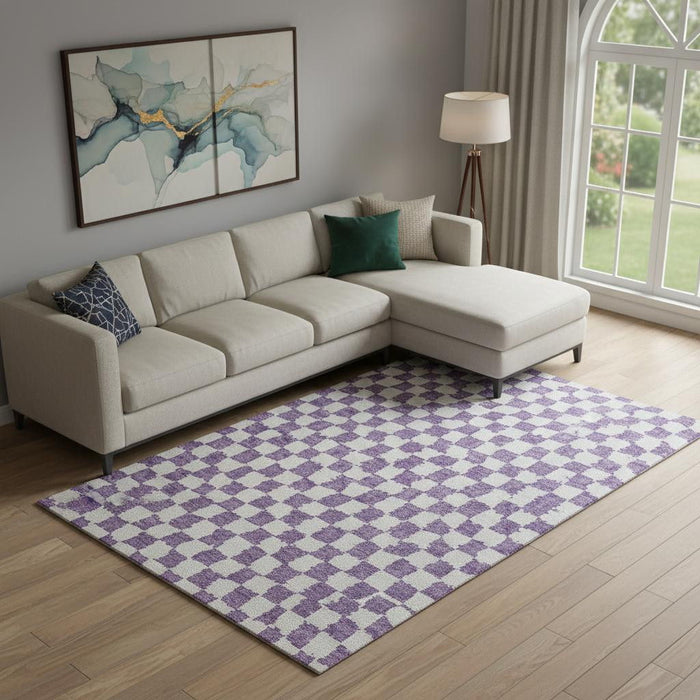 10' X 14' Geometric Washable Area Rug With UV Protection (709414) - Purple / Ivory