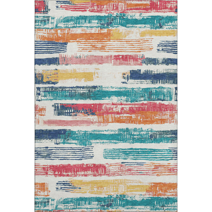 10' X 14' Striped Washable Area Rug With UV Protection (696494) - Ivory / Teal / Orange