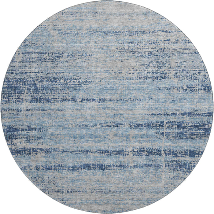 8' Abstract Washable Round Rug With UV Protection - Sky Blue And Gray
