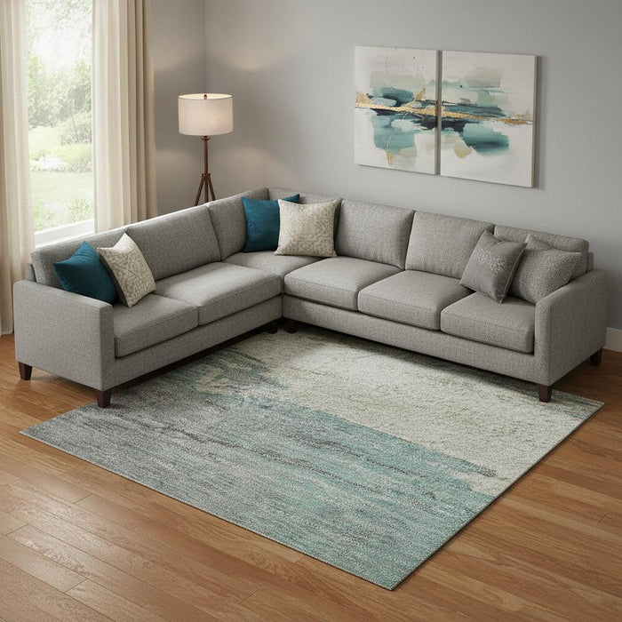 10' X 14' Abstract Washable Area Rug With UV Protection (706703) - Teal / Gray / Ivory