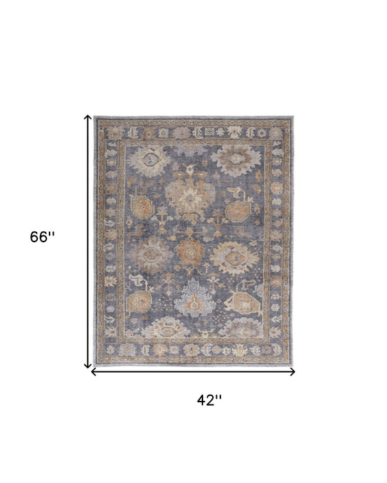 4' x 6' Oriental Hand Knotted Worn Faded Area Rug - Blue Gray And Tan