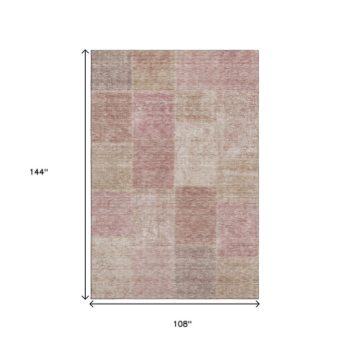 9' X 12' Patchwork Washable Area Rug With UV Protection (655221) - Blush / Beige