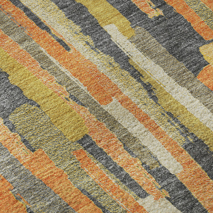10' X 14' Striped Washable Area Rug With UV Protection (692946) - Orange / Gold / Ivory