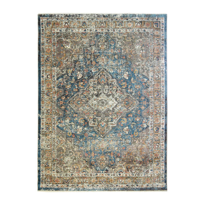 9' x 13' Oriental Distressed Area Rug With Fringe - Blue And Brown