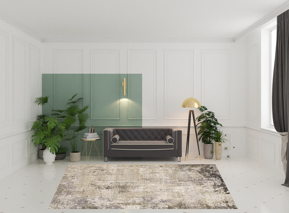 8' x 11' Abstract Power Loom Stain Resistant Polyester Area Rug - Beige Gray Ivory Tan And Brown