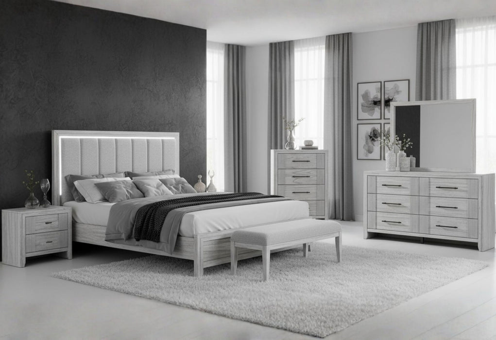 Elsie - King Bed With LED - Light Grey