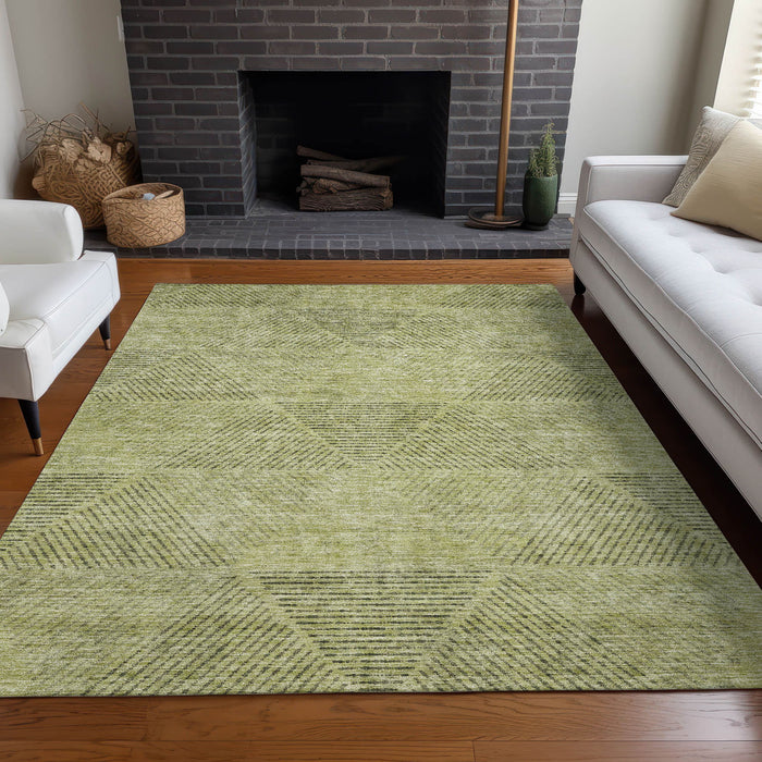 9' X 12' Transitional Geometric Washable Area Rug With UV Protection - Artichoke Green
