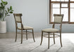 Set of two vintage walnut Giga Bistro wide dining chairs with cushioned seats and curved backrests.