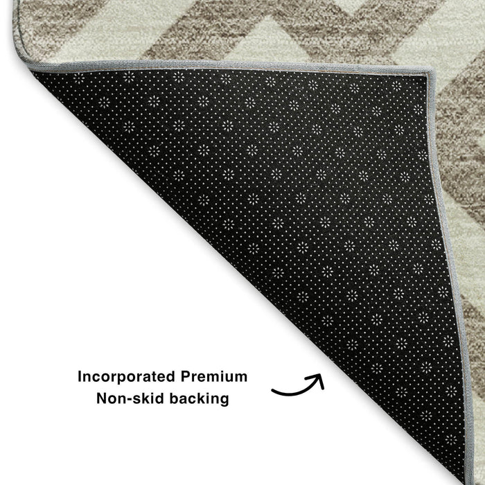 10' X 14' Geometric Washable Area Rug With UV Protection (652443) - Taupe / Ivory