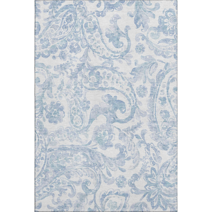 10' X 14' Paisley Washable Area Rug With UV Protection - Sky Blue And Ivory