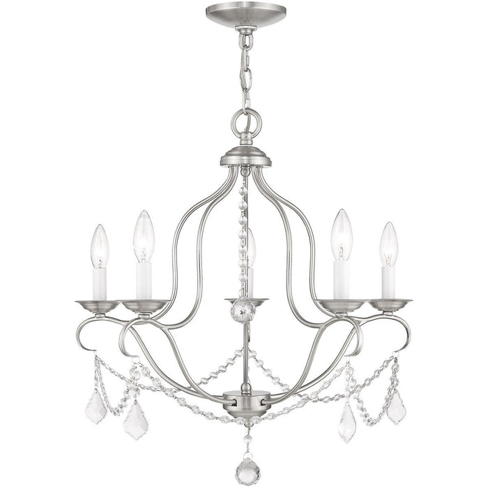 24" Five Light Dimmable Chandelier With Shades - Nickel