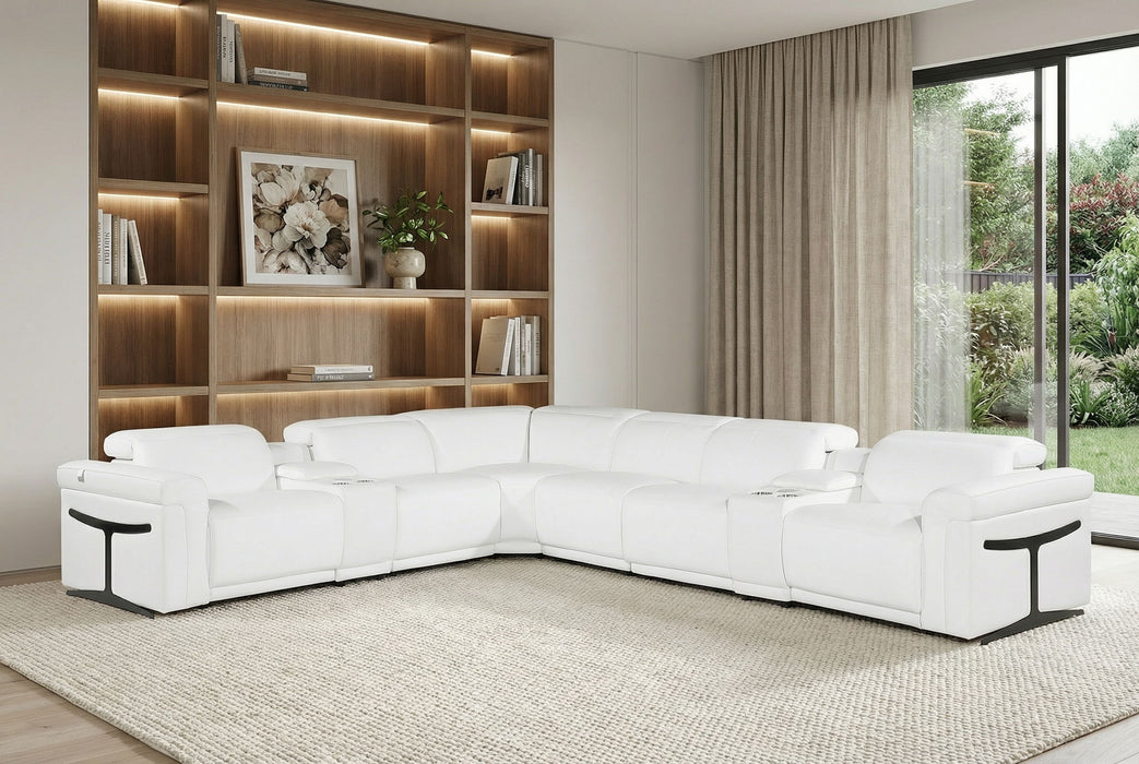 Italian Leather Modular L-Shaped Eight Piece Corner Sectional With Console - White