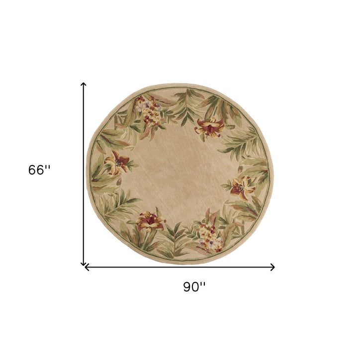 7.5' x 5.5' Round Wool Area Rug - Ivory