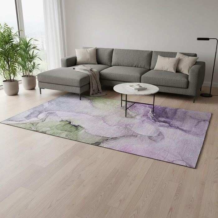 8' X 10' Abstract Washable Area Rug With UV Protection (647342) - Purple / Ivory / Green
