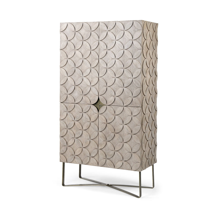 Curio Cabinet With Four Doors - Brown / Gold