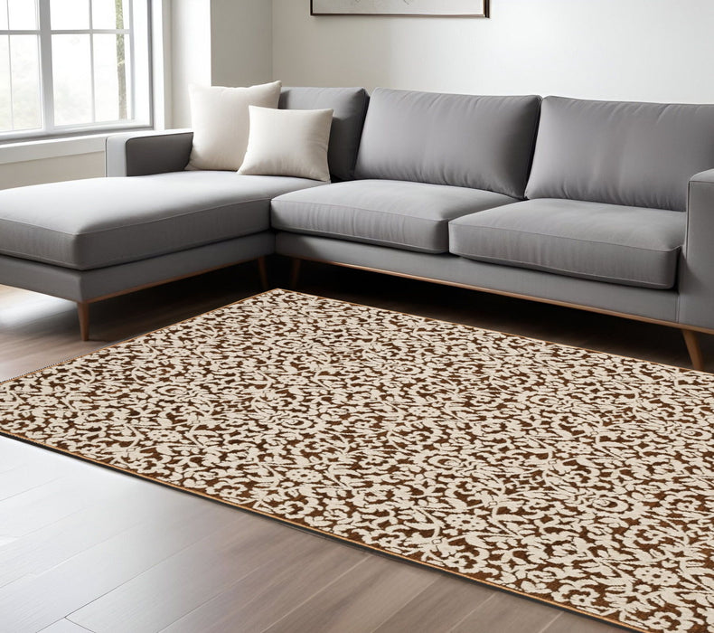 8' X 11' Oriental Area Rug - Rust And Beige