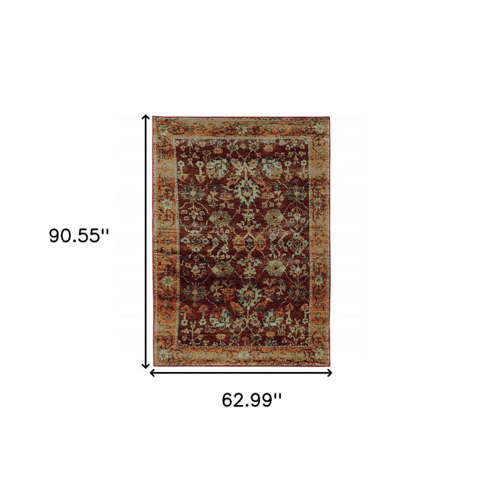 5' x 7' Oriental Power Loom Area Rug - Red And Gold
