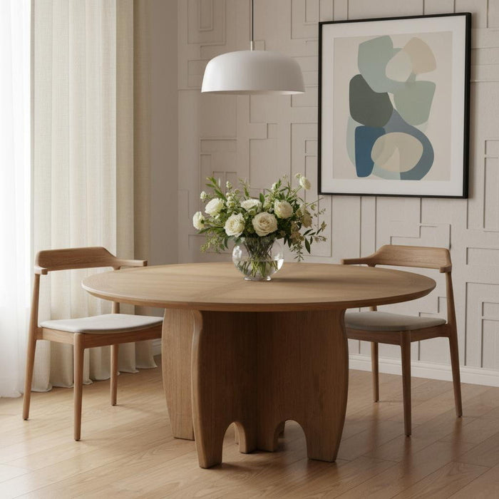 59" Solid Wood Pedestal Base Round Top Dining Table - Brown
