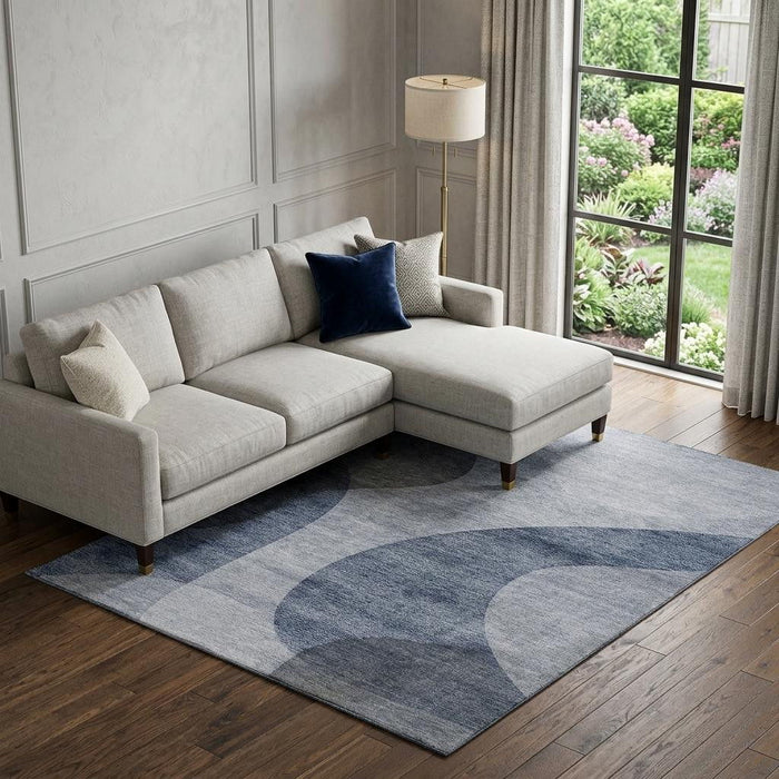 10' X 14' Geometric Washable Area Rug With UV Protection (654832) - Blue / Ivory