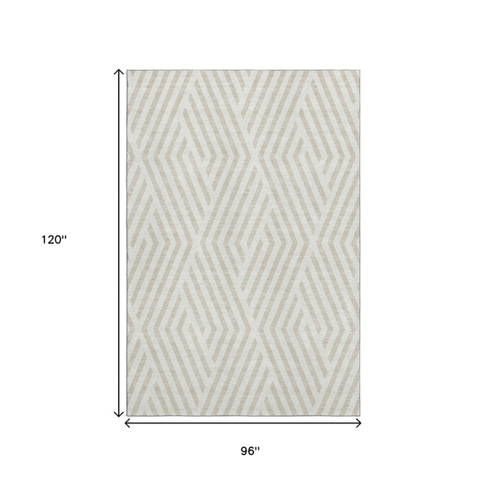 8' X 10' Geometric Washable Area Rug With UV Protection (648548) - Ivory / Beige