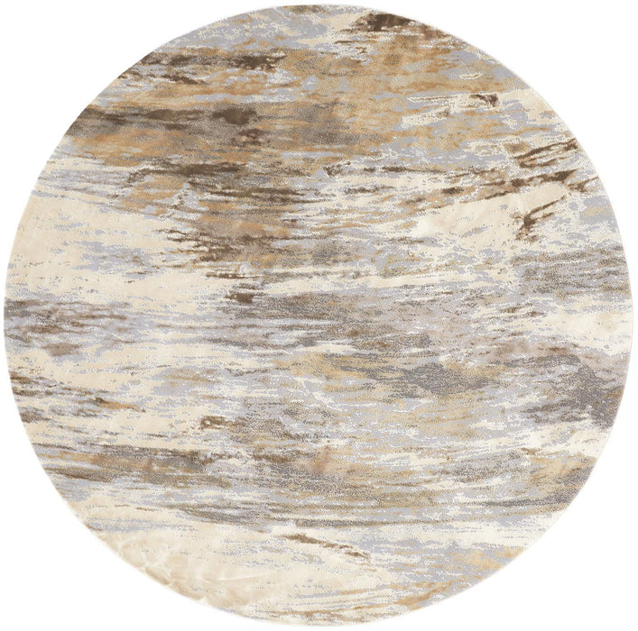 8' Round Abstract Area Rug - Ivory Tan And Brown