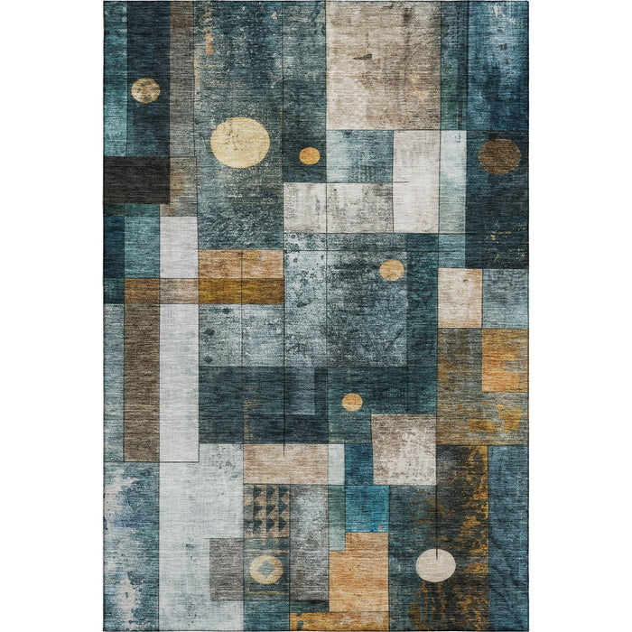 10' X 14' Geometric Washable Area Rug With UV Protection (685264) - Teal / Brown / Ivory