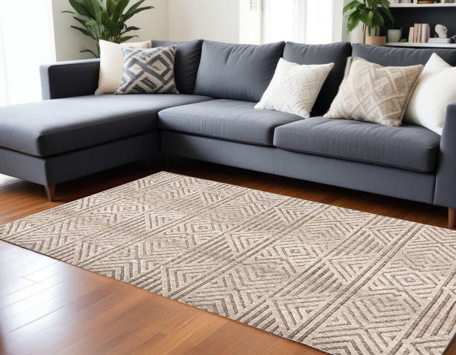 10' x 13' Geometric Stain Resistant Area Rug - Tan Ivory And Brown