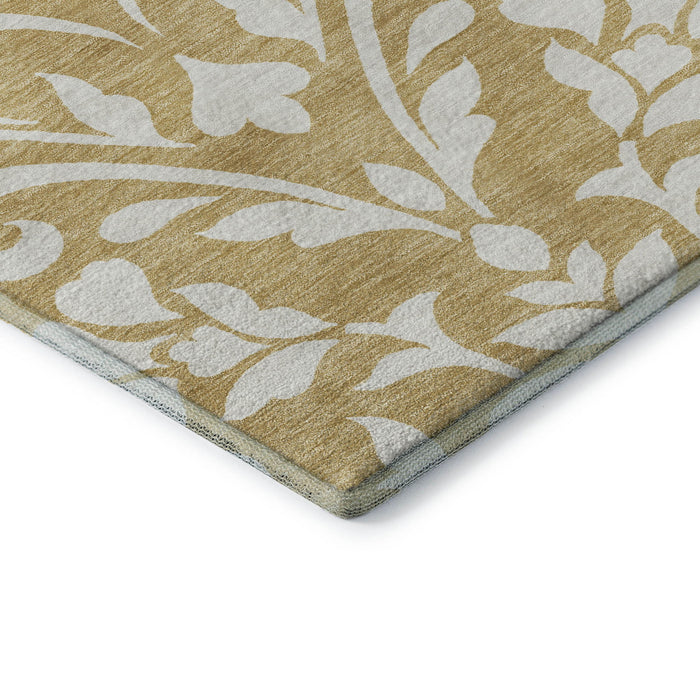 10' X 14' Floral Washable Area Rug With UV Protection (669606) - Gold / Ivory