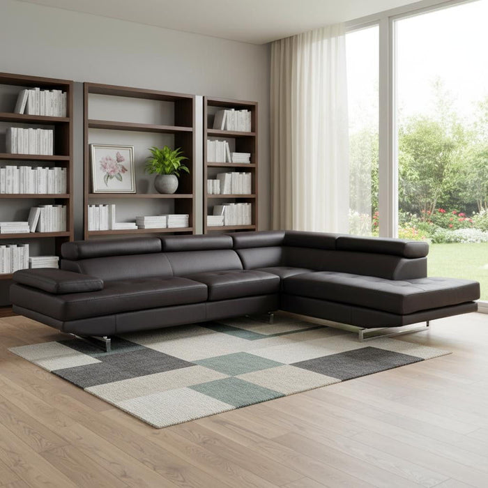 Leather L Shaped Two Piece Corner Sectional - Brown
