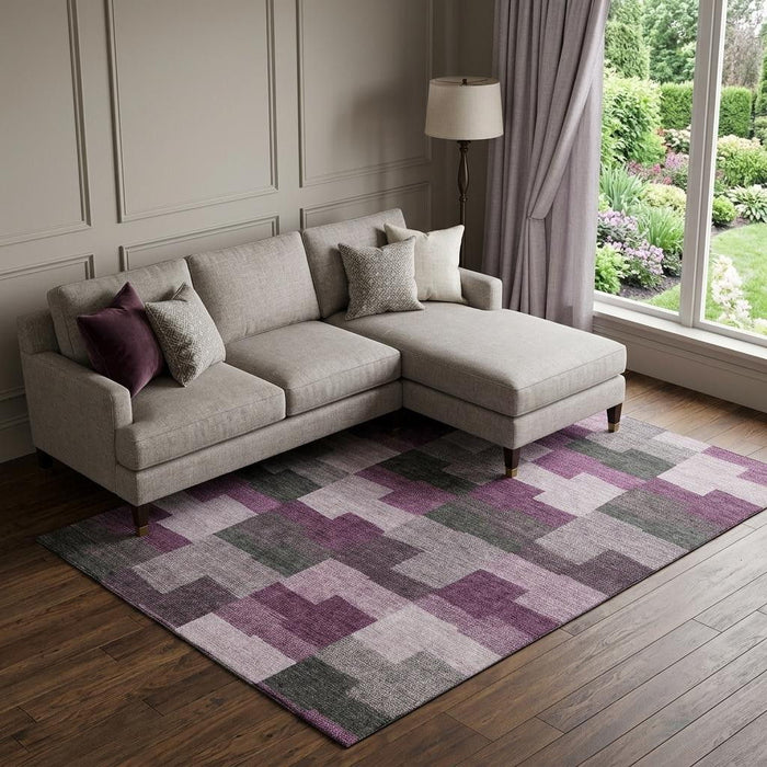 10' X 14' Geometric Washable Area Rug With UV Protection (654940) - Merlot / Gray / Ivory