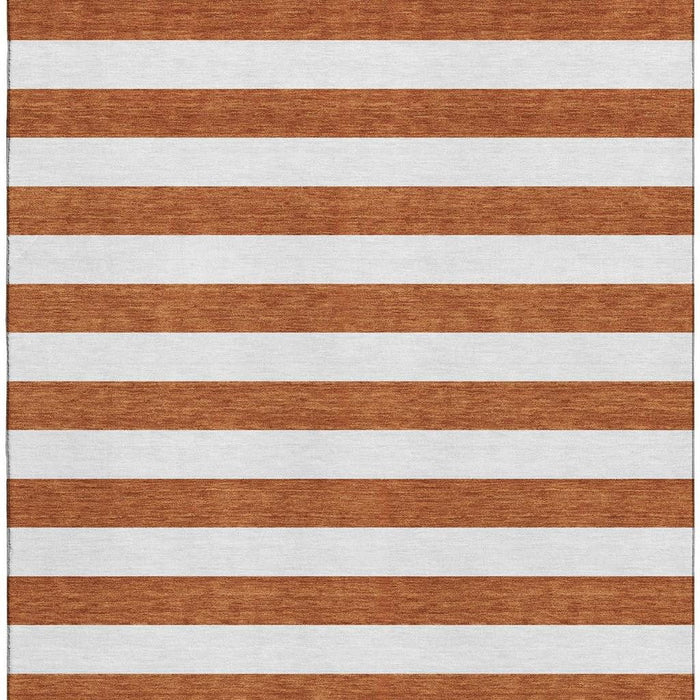 10' X 14' Striped Washable Area Rug With UV Protection (647632) - Rust / Ivory