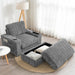 Giga oversized stationary chaise lounge with rabbit fur upholstery, storage ottoman, armrests, cup holders, and deep seat for indoor use.